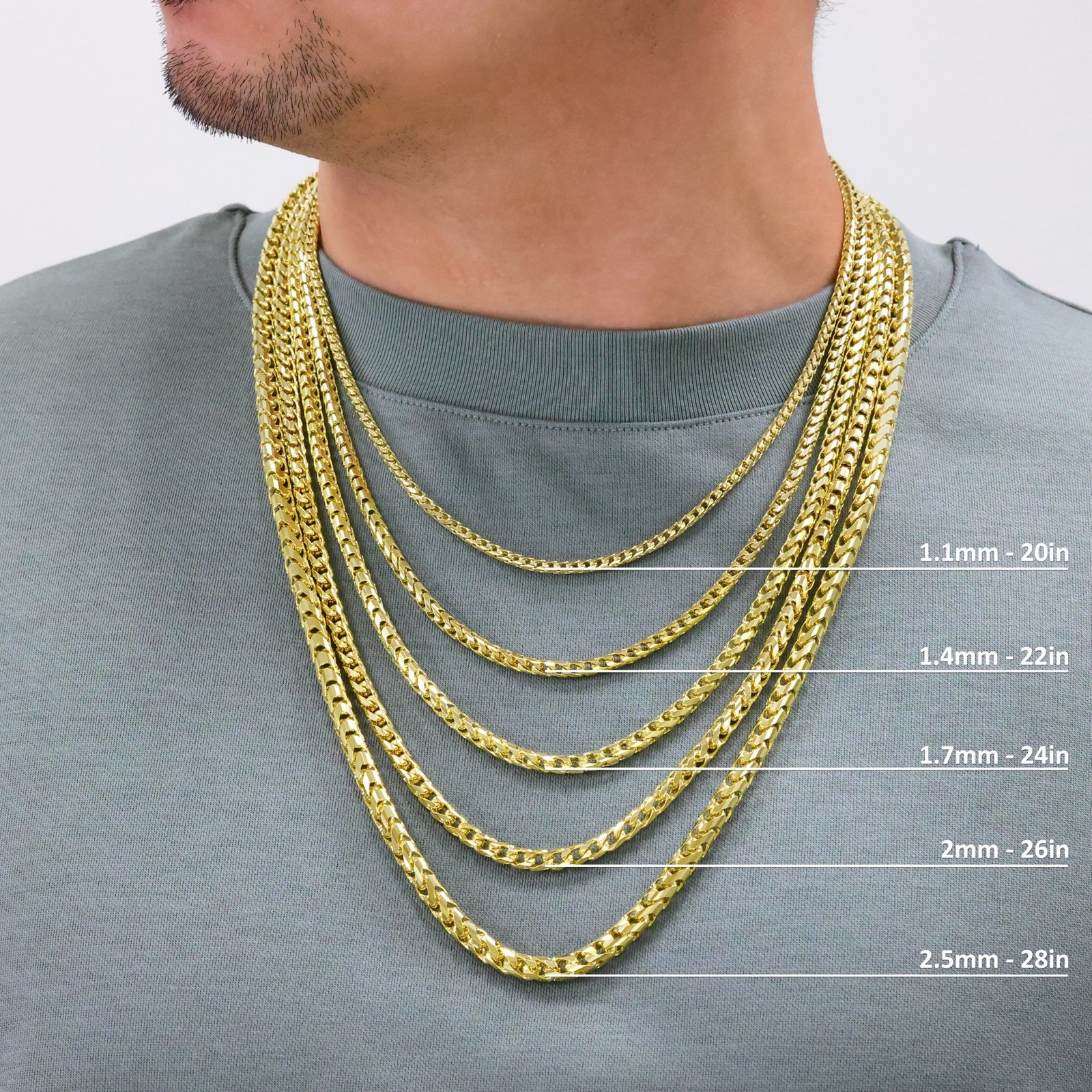 14K Yellow Gold Solid Franco 0.6mm-6mm Diamond Cut Spiga Chain Necklace 16″- 30″