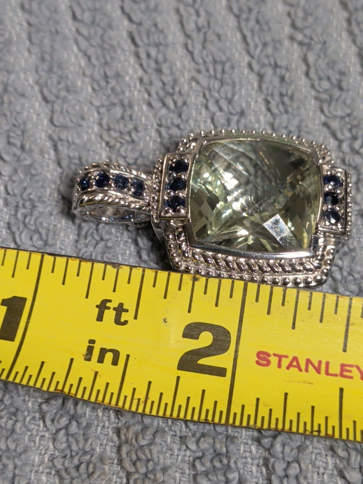 Judith Ripka Sterling Silver Green Quartz and Sapphire Enhancer Pendant