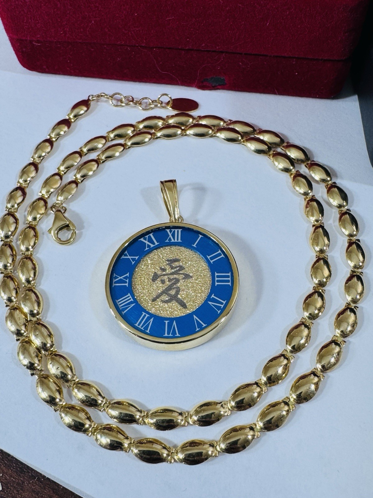 K18 Japan Gold Round Blue Love Pendant Necklace 17/17.5” Long 15g 4mm