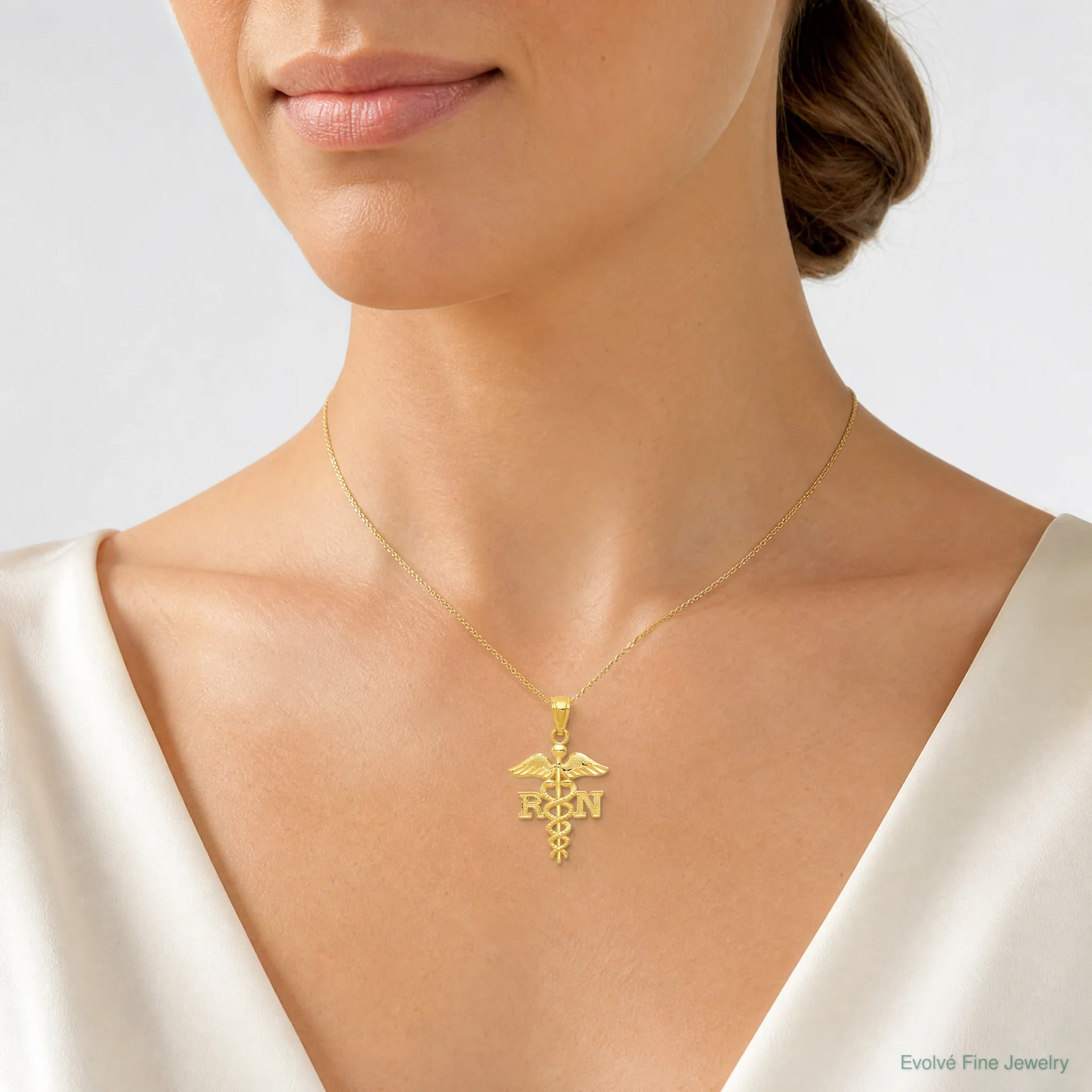 10K / 14K Yellow Gold Diamond-Cut Polished RN Nurse Pendant