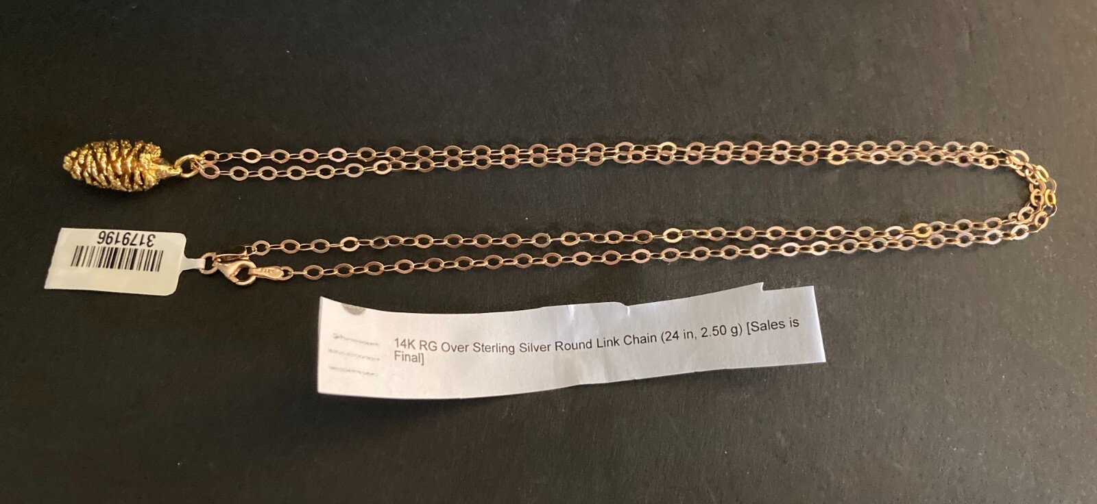 14K RG over .925 24″ Oval Link Chain Necklace w/ Goldtone Pine Cone Pendant