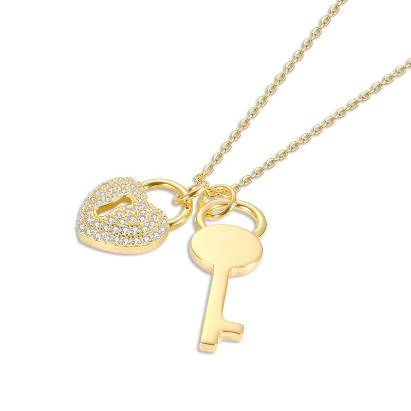 .33ct Moissanite Heart Lock & Key Necklace 925 Silver 14k Gold Pave Set New Gift