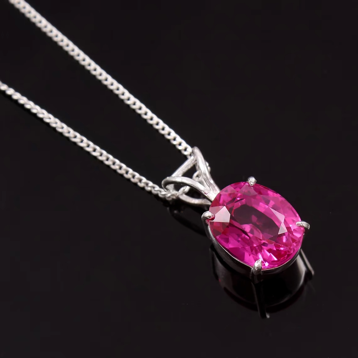 2Ct Oval Lab-Created Pink Ruby Solitaire Pendant Necklace 14K White Gold Plated