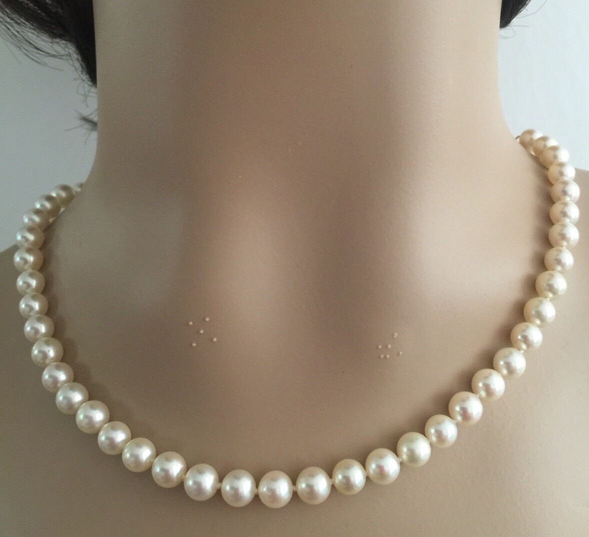 14k Y Gold 6.5mm Cult Pearl Necklace 16 inches very good luster ( Closed Store )