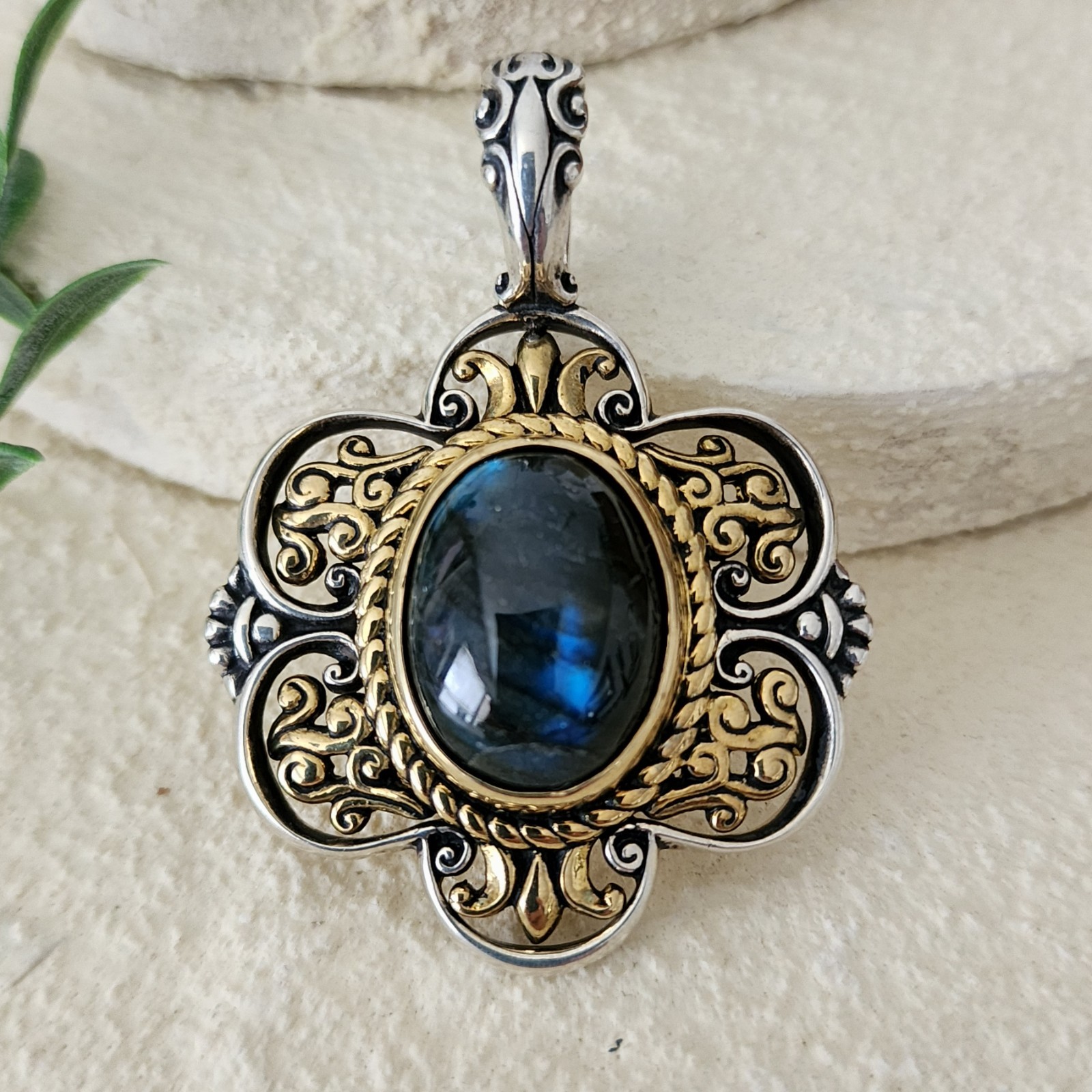 Carolyn Pollack 925 Sterling Silver & Brass Labradorite 2.25″ Enhancer Pendant