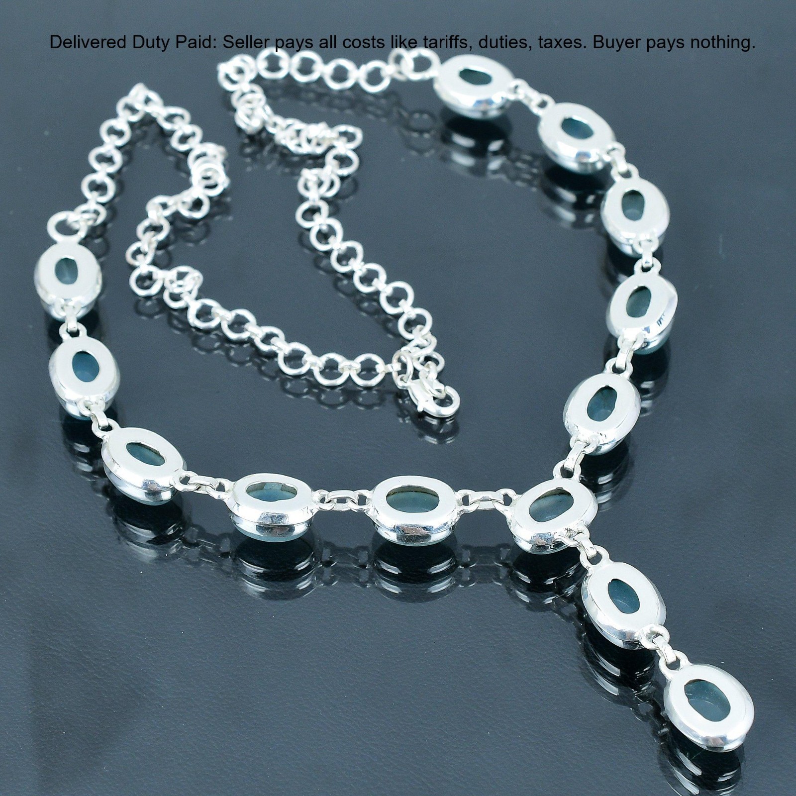 Valentines Deal Sterling Silver Oval Aquamarine Gemstone Chain Necklace Jewelry