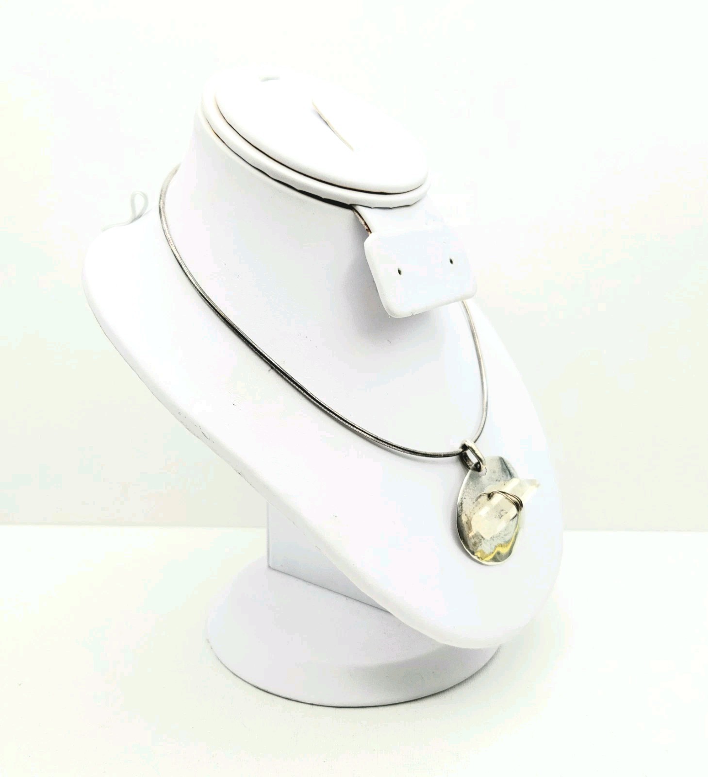 Sterling Silver Clear Crystal Quartz On Oval Silver Base Snake Chain 23gr Italy