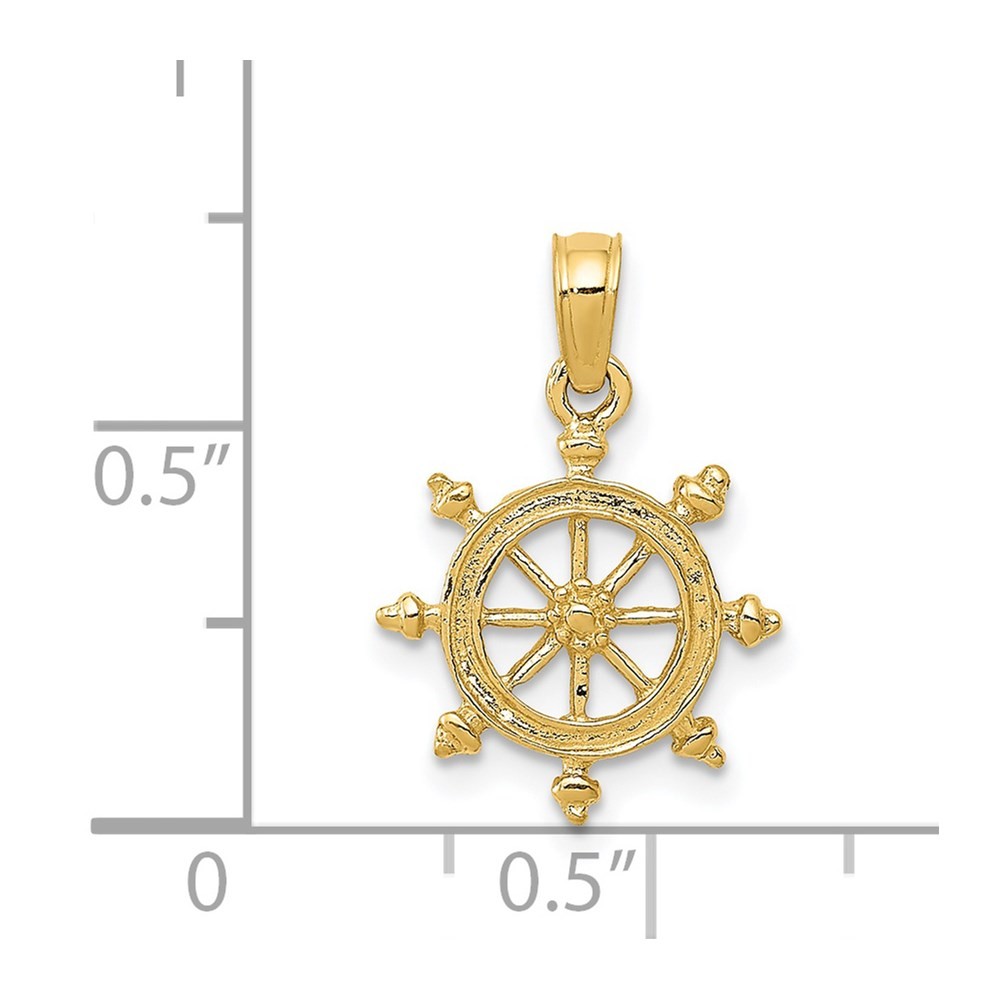 14k Yellow Gold Ship Wheel Pendant for Women 0.74gm L-0.75 in,W-0.48 in