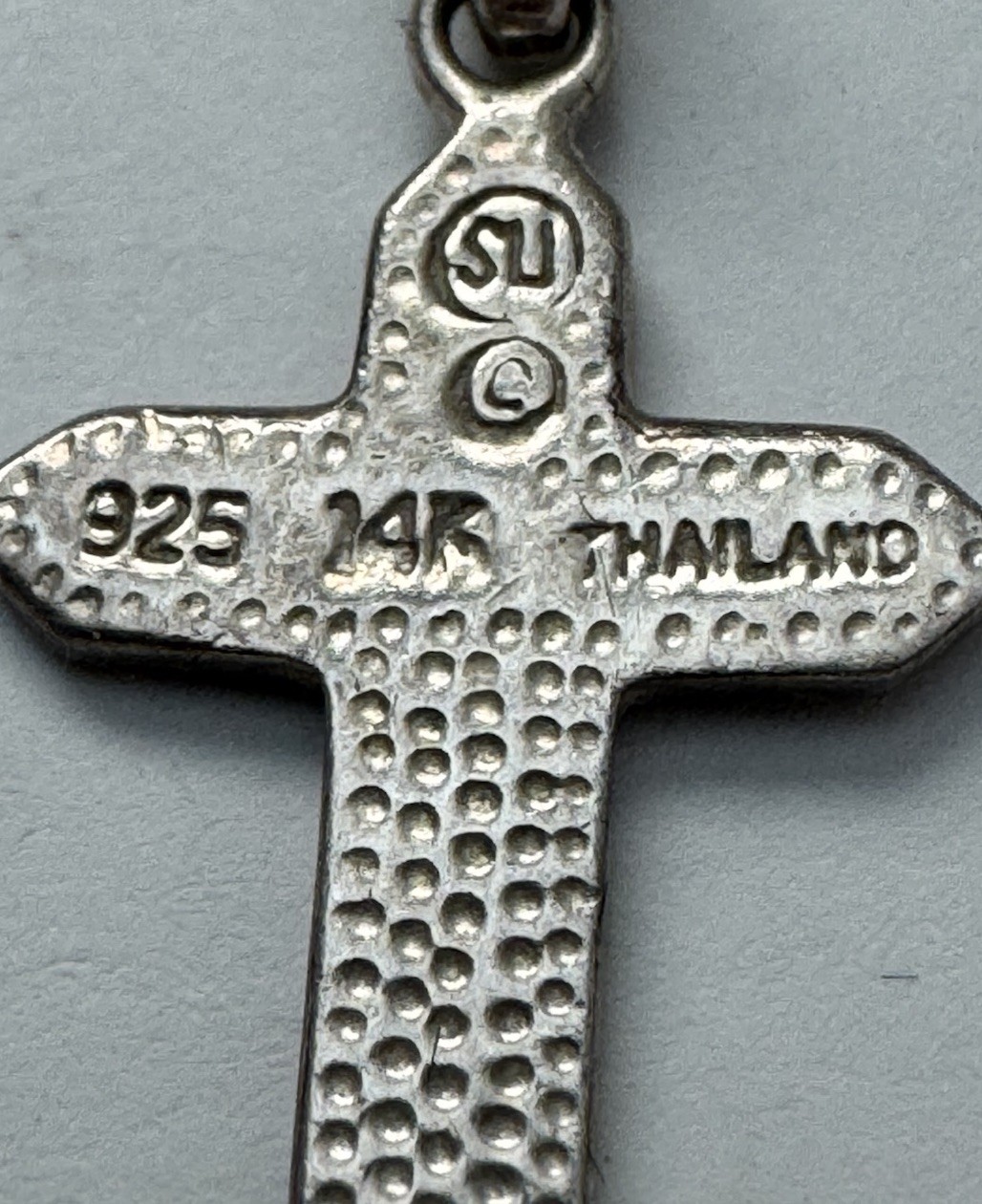 925 Sterling/ 14k Gold Cross Pendant Thailand on 20” 925 Sterling Italy Chain SU