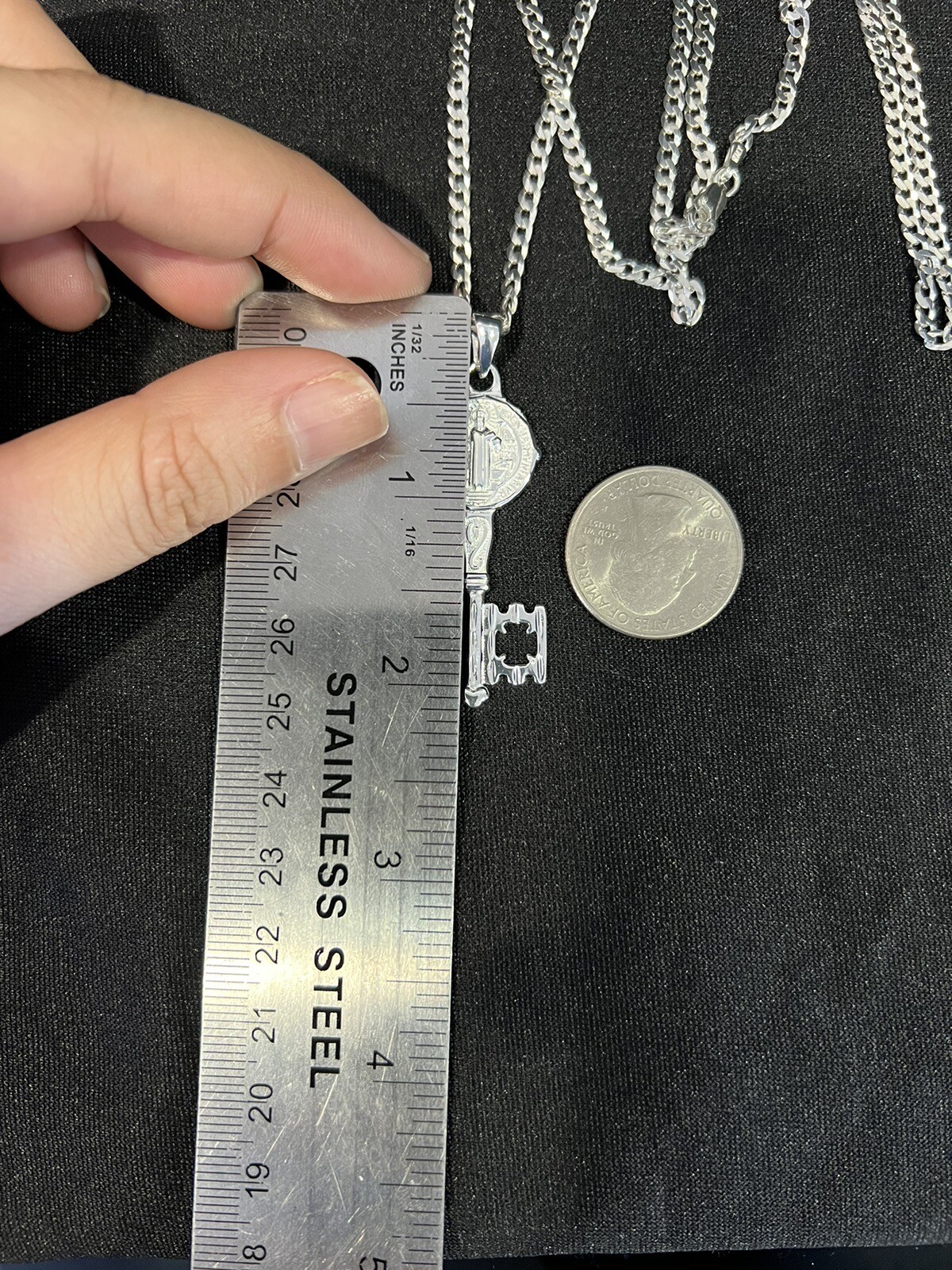 925 Sterling Silver Men St Benedict Key San Benito Llave & Curb Chain 20 24 30