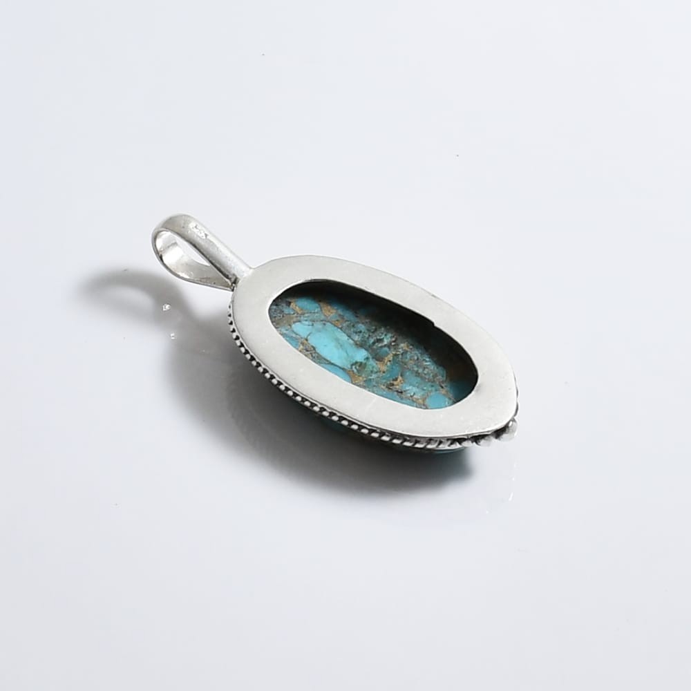 Blue Copper Turquoise Gemstone Pendant Solid 925 Sterling Silver Pretty Pendant