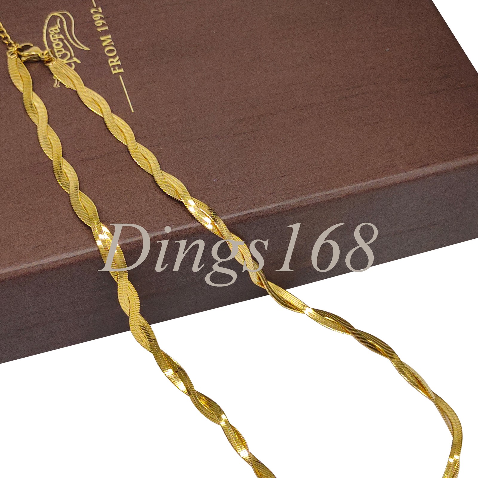 18K Yellow Gold Filled Tarnish-Free 5mm Wide Twisted Herringbone Chain Necklace