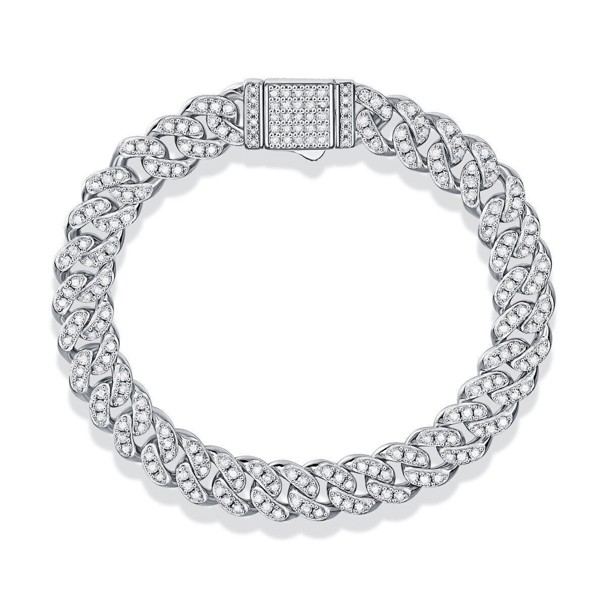 Real 8mm MOISSANITE Miami Cuban Link Chain Necklace Bracelet 925 Sterling Silver