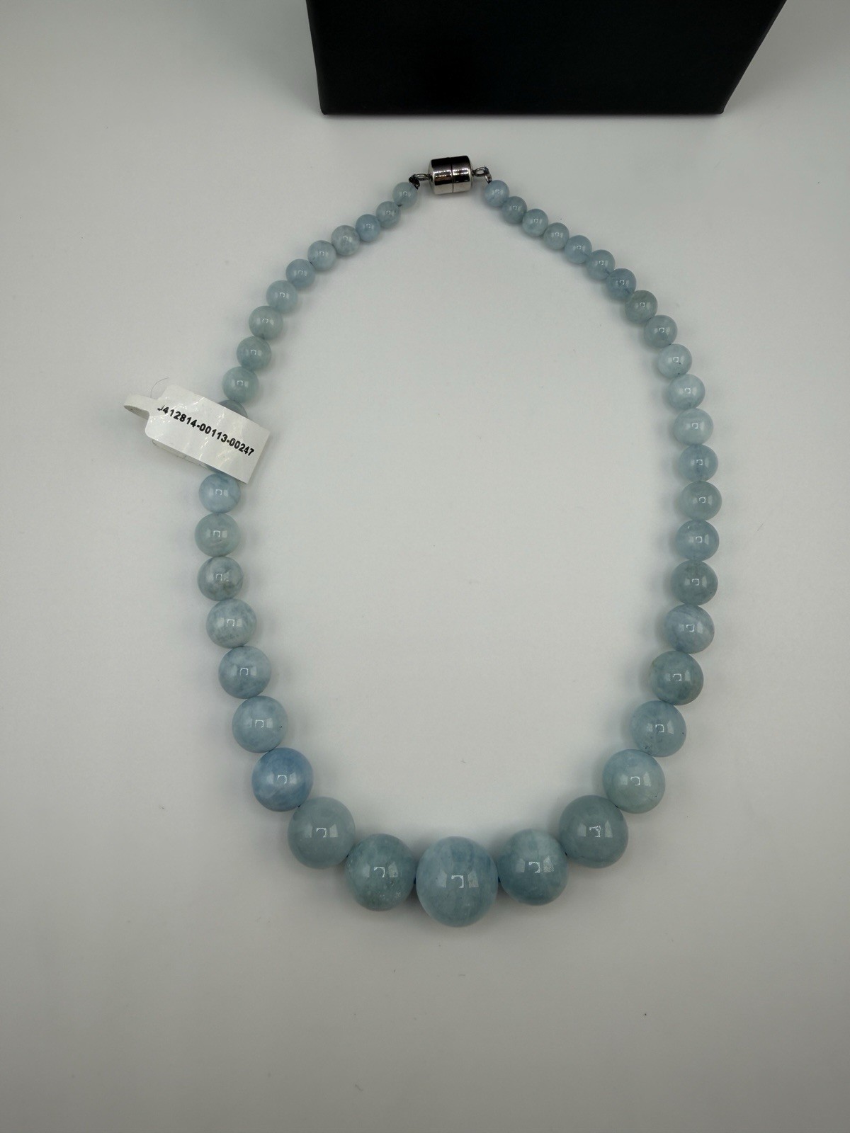 NEW Sterling Silver Genuine Opaque Aquamarine Graduated Bead 18” Necklace NWT