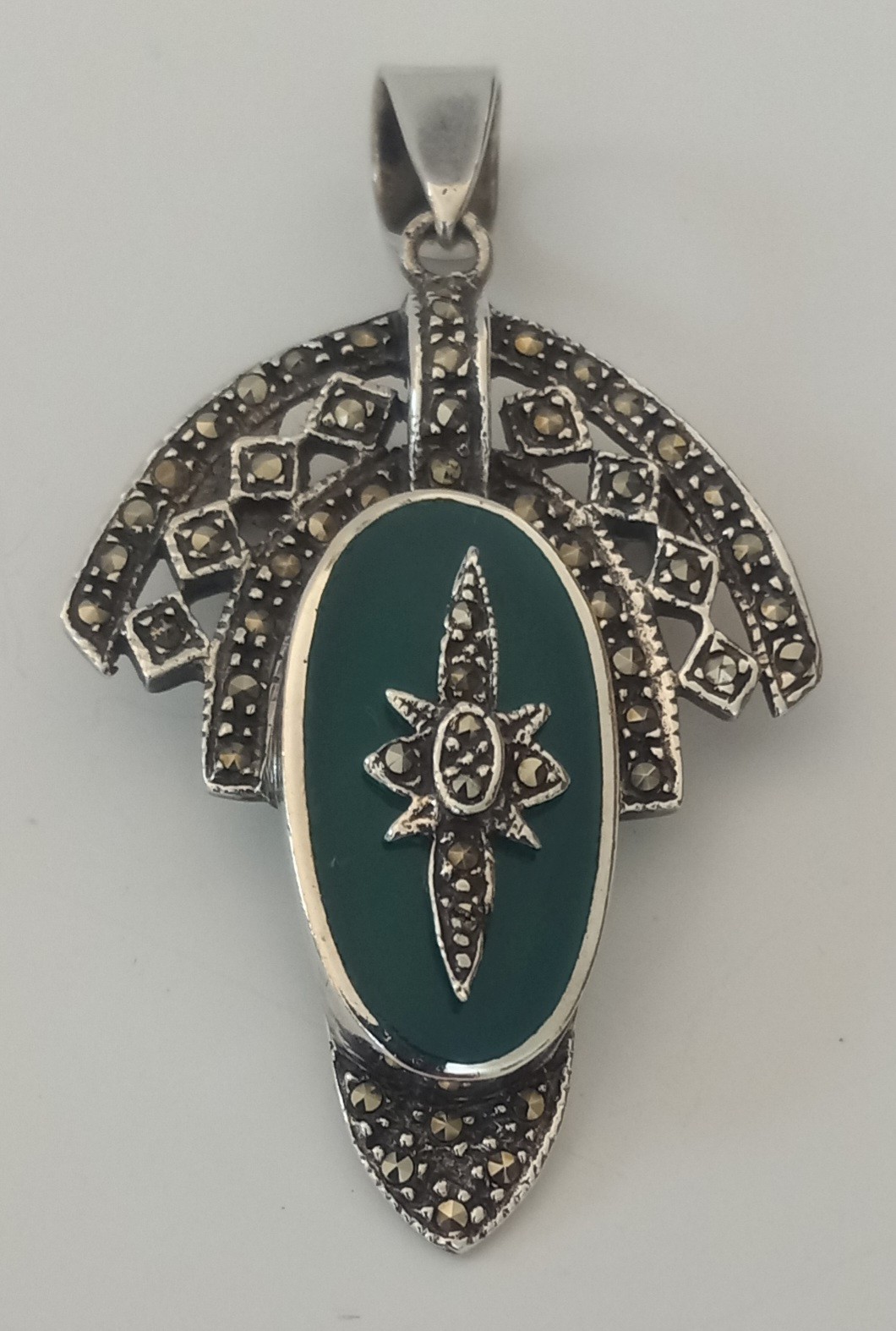 Beautiful Vintage Art Deco Style Sterling Silver Marcasite Pendant/Pin 10.65gr