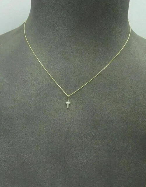 14k Yellow Gold Plated 1Ct Round Simulated Diamond Tiny Cross Pendant Free Chain