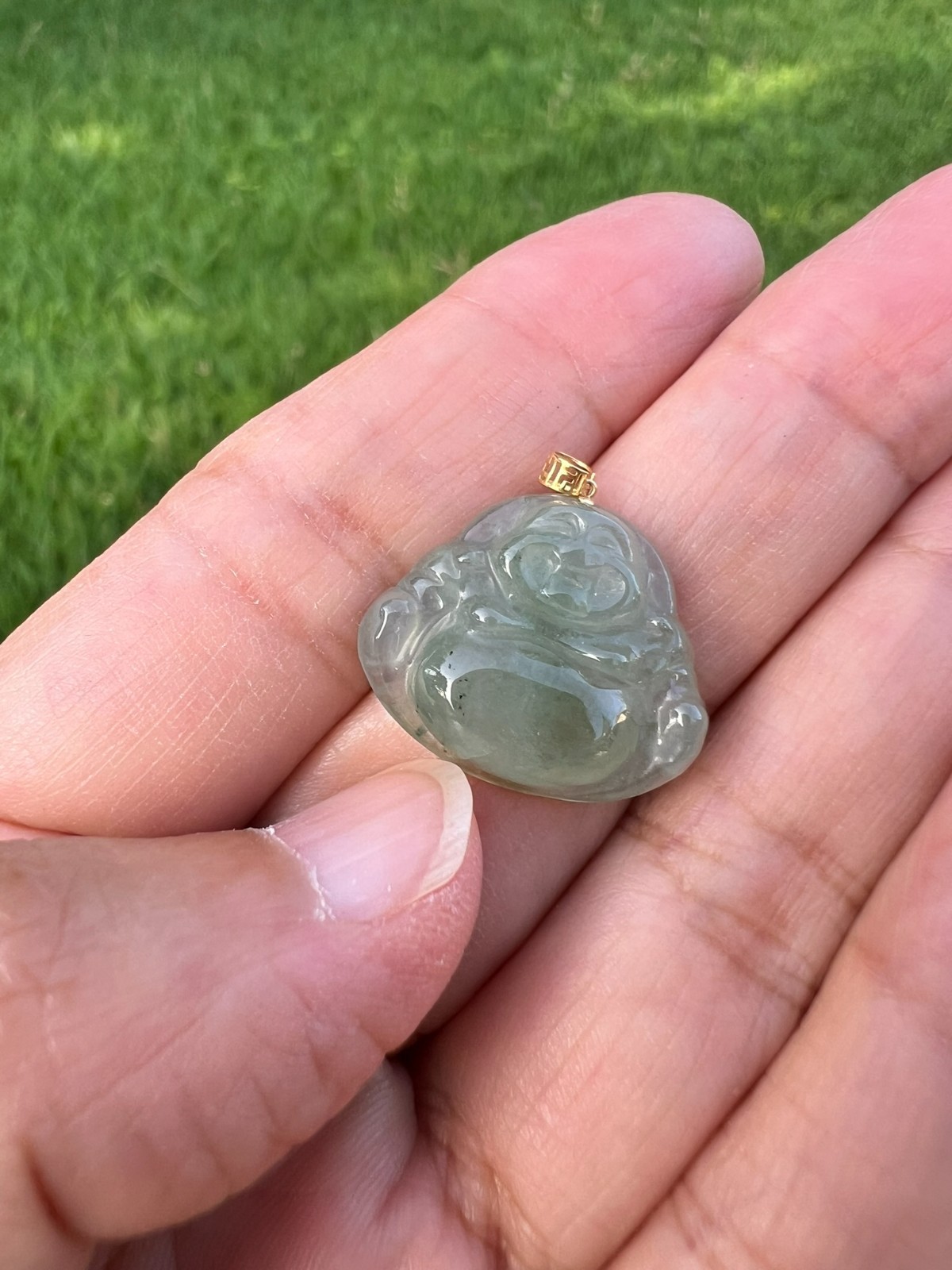 18k Gold Icy 100% Natural Grade A Jadeite Jade Buddha Pendant H200 p3