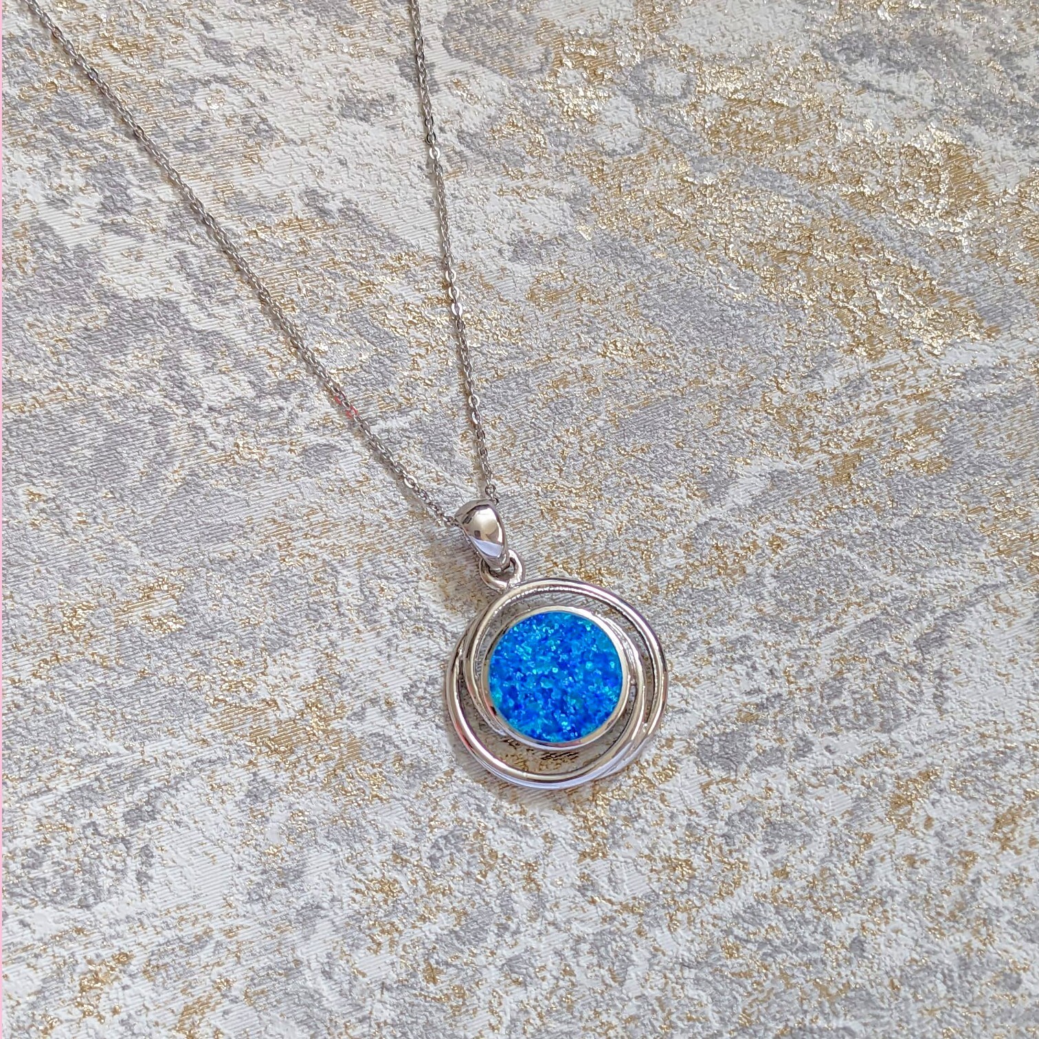 Lucky Blue Opal Elegance Solid 925 Sterling Silver Pendant Necklace Mothers Day