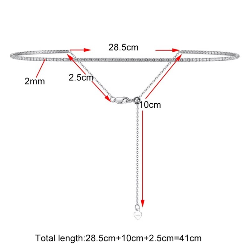 2mm Moissanite Tennis Chain Necklace 925 Sterling Silver Plated 14K White Gold