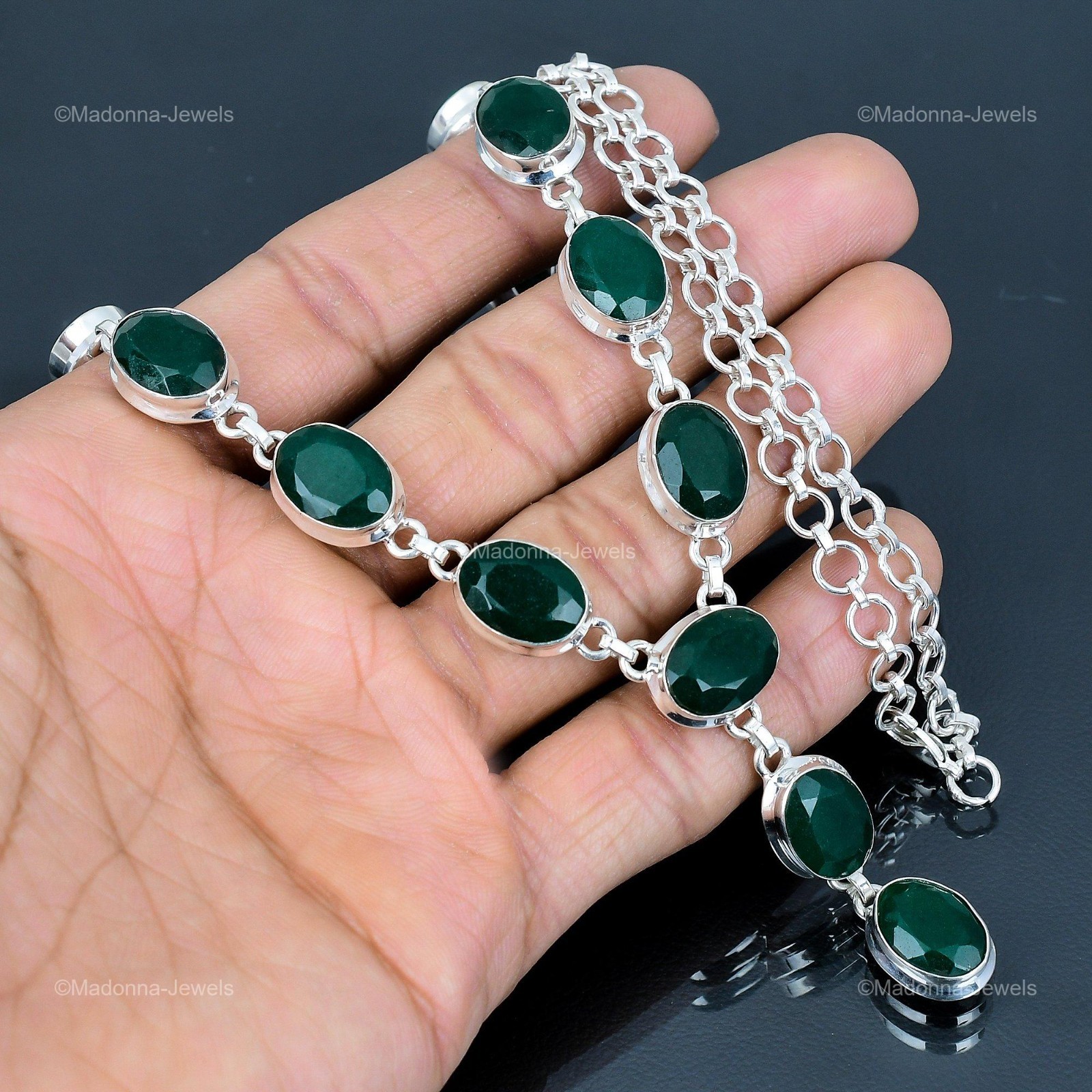 Halloween Sale Sterling Silver Natural Zambian Emrald Chain New Necklace Jewelry
