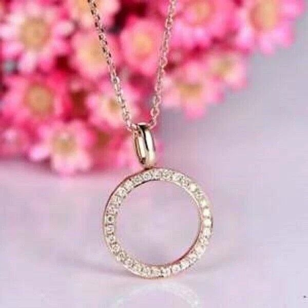 0.30Ct Round Cut VVS1/D Diamond Circle Pendant 14K Rose Gold Finish Free Chain
