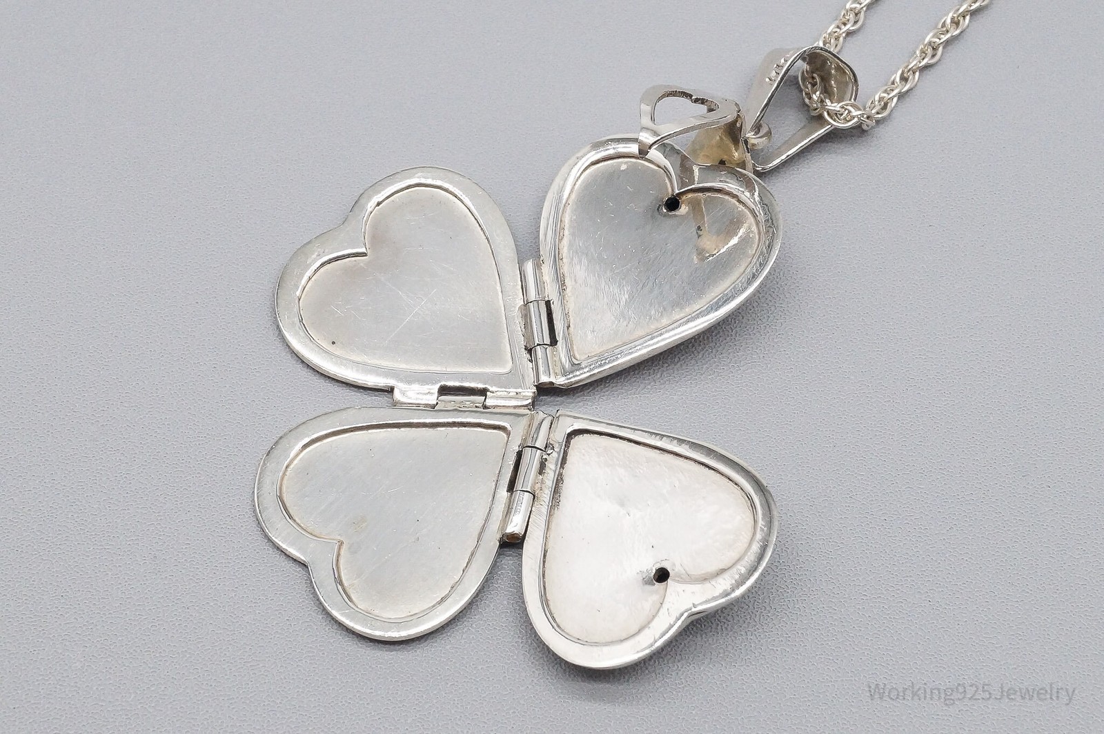 Vintage Large 4 Picture Heart Locket Sterling Silver Necklace 20″