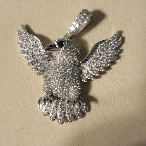 Men’s 2.30Ct Round Cut Real Moissanite Eagle Charm Pendant 14K White Gold Plated