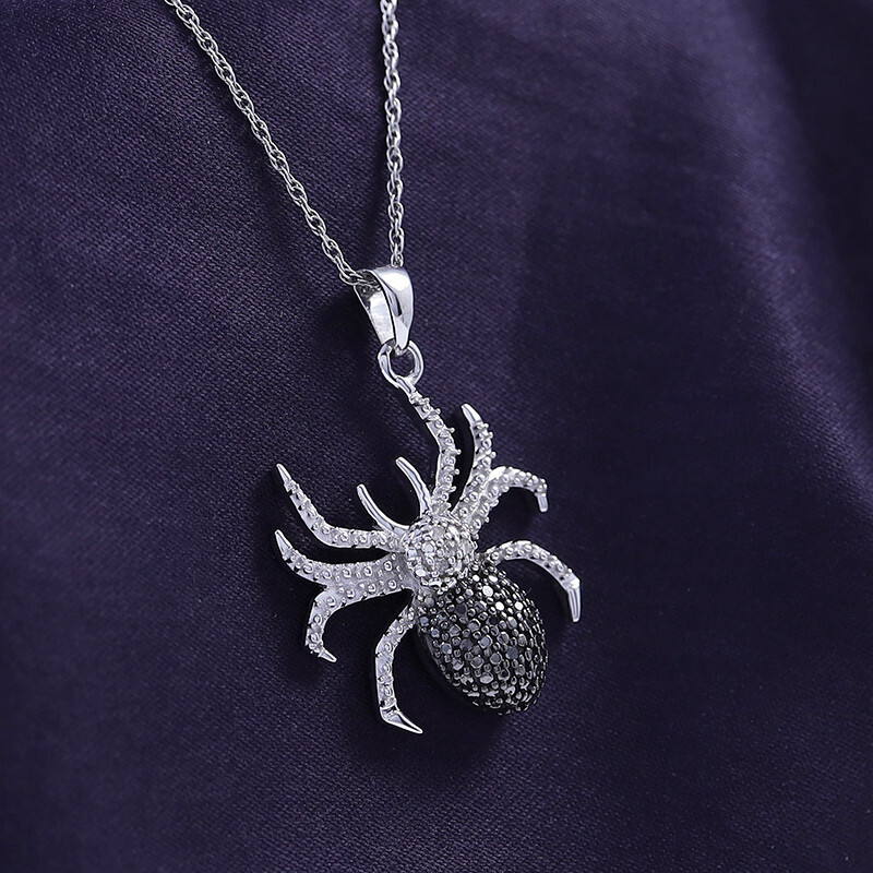 Natural Diamond Spider Pendant 18″ Necklace For Women’s in 925 Sterling Silver