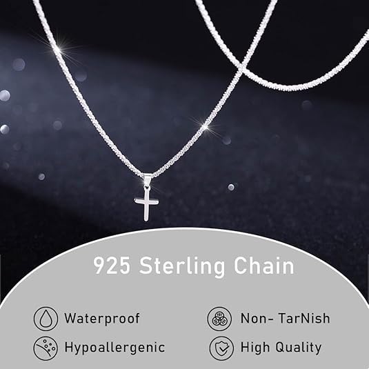 925 Sterling Silver Sparkly Necklace Layered Dainty Chain Necklace Silver Cross