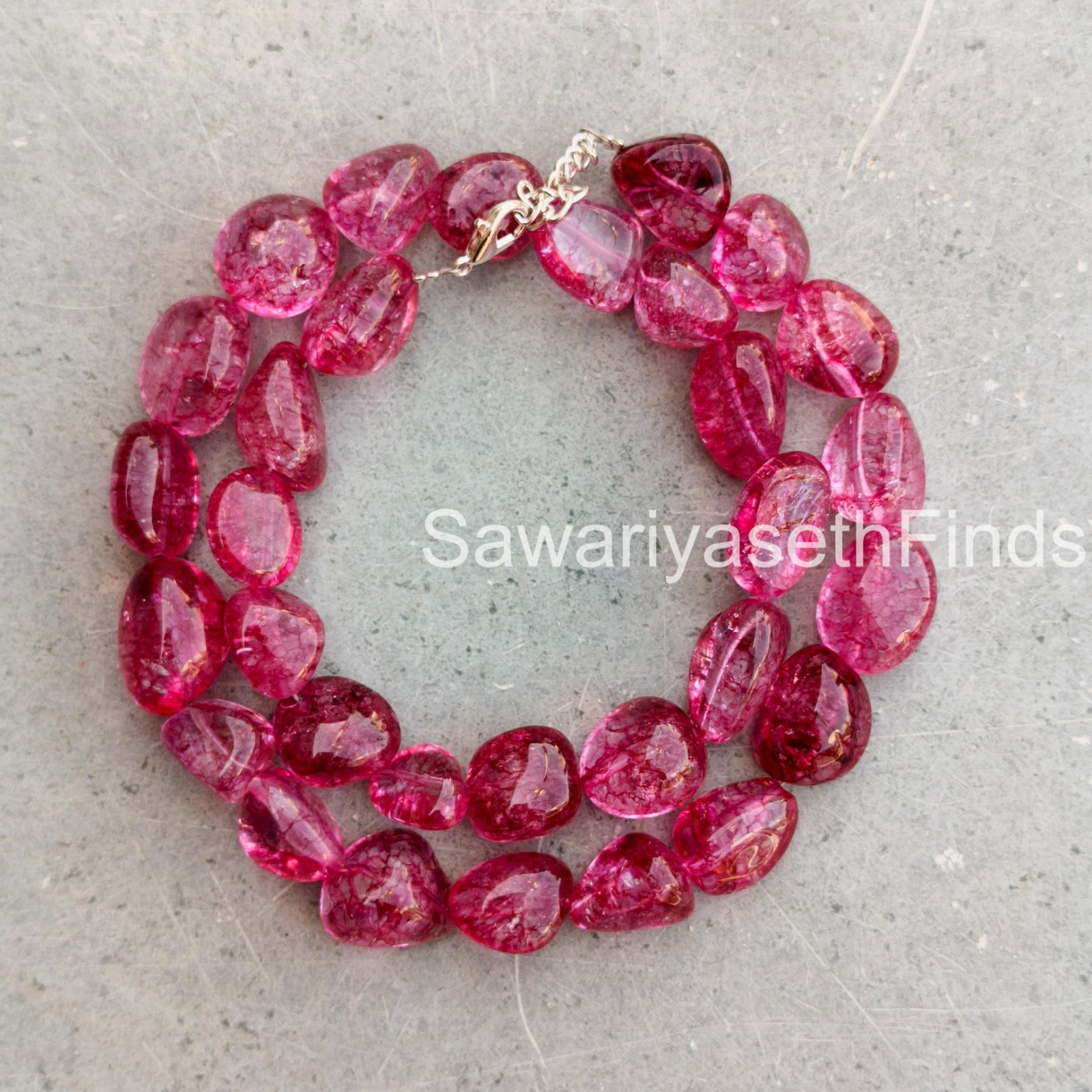 Handmade Pink Tourmaline Nugget Necklace, Raw Gemstone, Sterling Silver Clasp