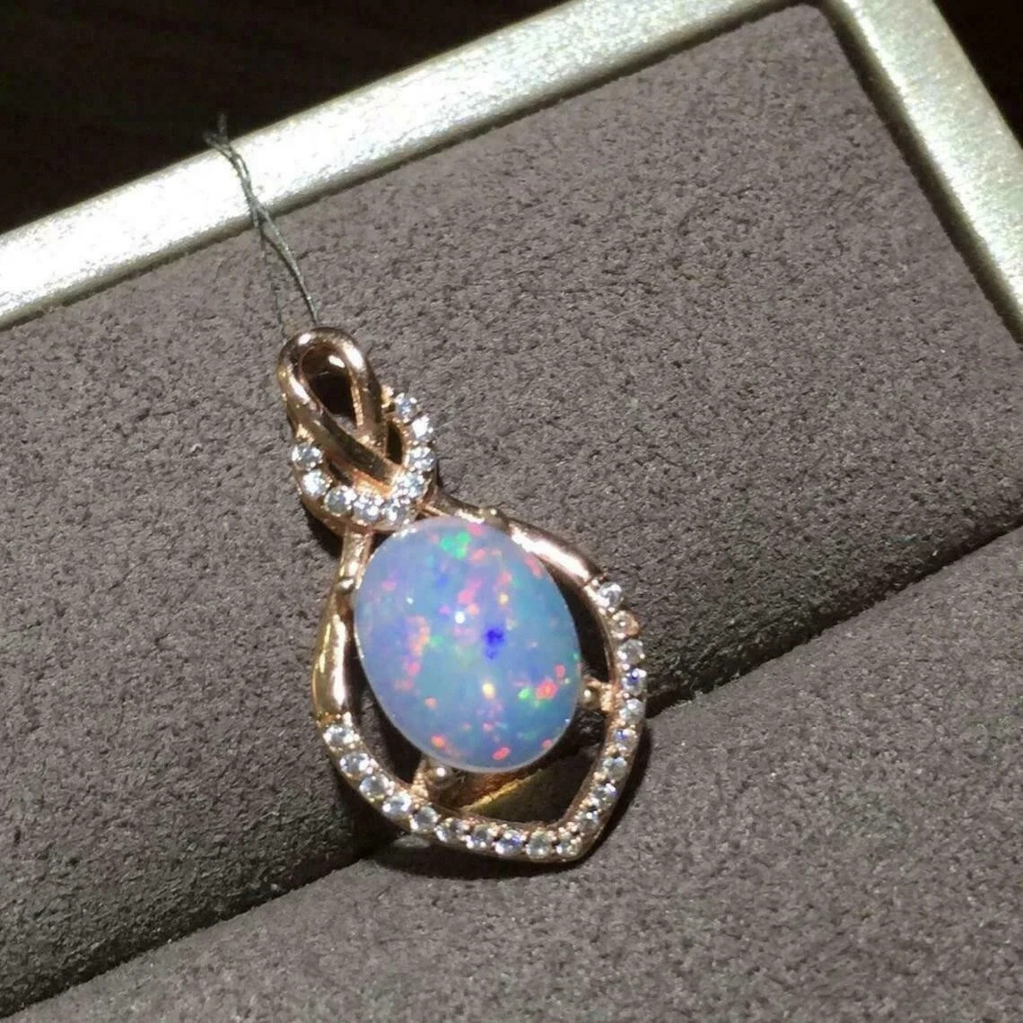 2.20Ct Oval Cut Fire Opal Diamond Pendant 14K Rose Gold Finish 18″Free Chain