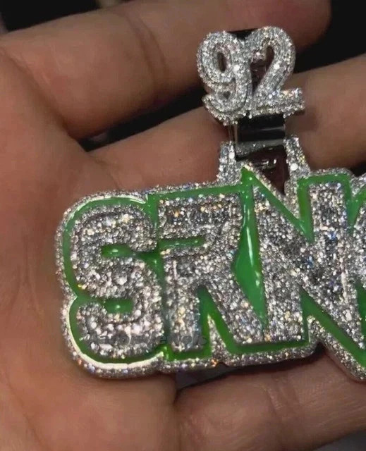 Men’s 2.50Ct Round Cut Moissanite 925 Sterling Silver Custom Name Enamel Pendant