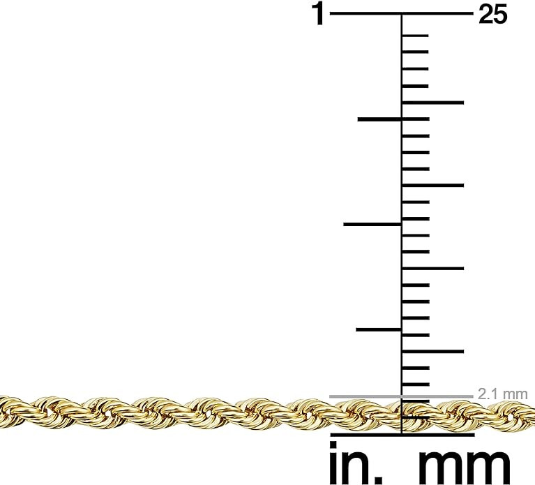 Rope Chain Braided Necklace Solid Gold Plated 2mm for Men Women 20″ Daily Wear