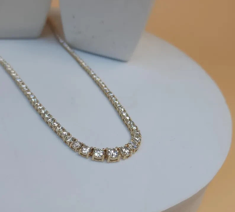 Brilliant Round Cut Lab Grown Diamond Women Necklace For Wedding 10K Yellow Gold