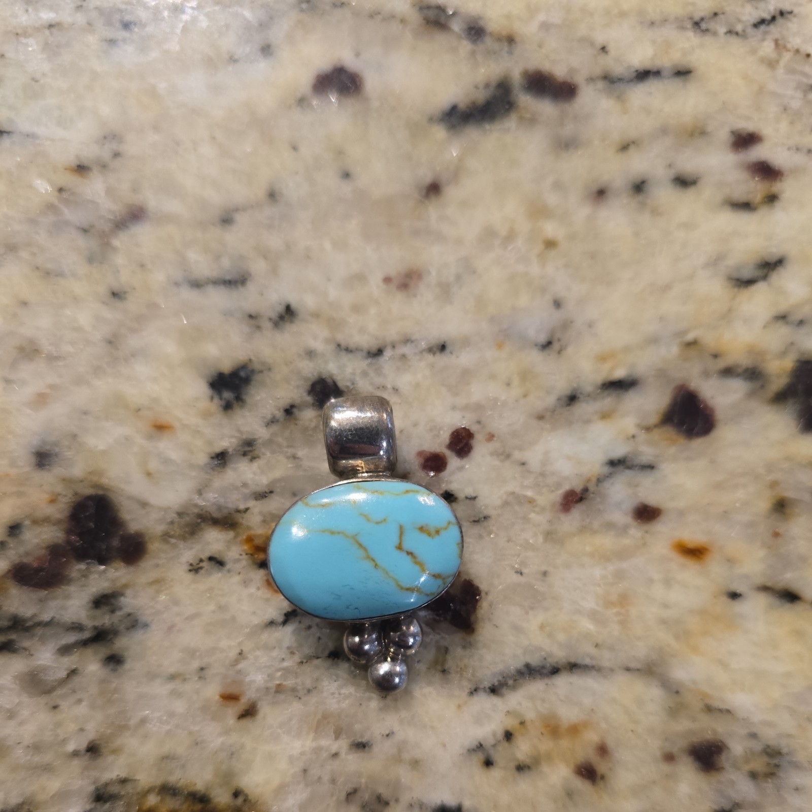ATI Mexico Turquoise Cabochon 925 Sterling Silver Pendant
