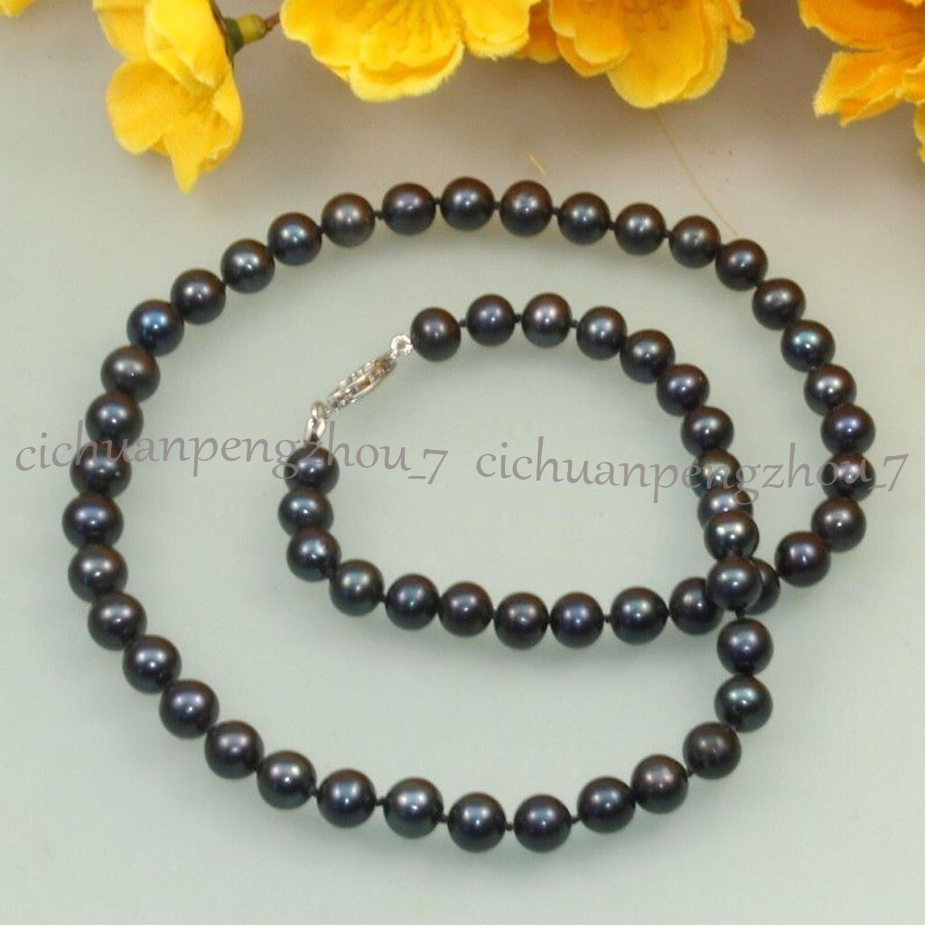 Fashion Natural 7-8mm White Black Pink Freshwater Cultured Pearl Necklace 15-19″
