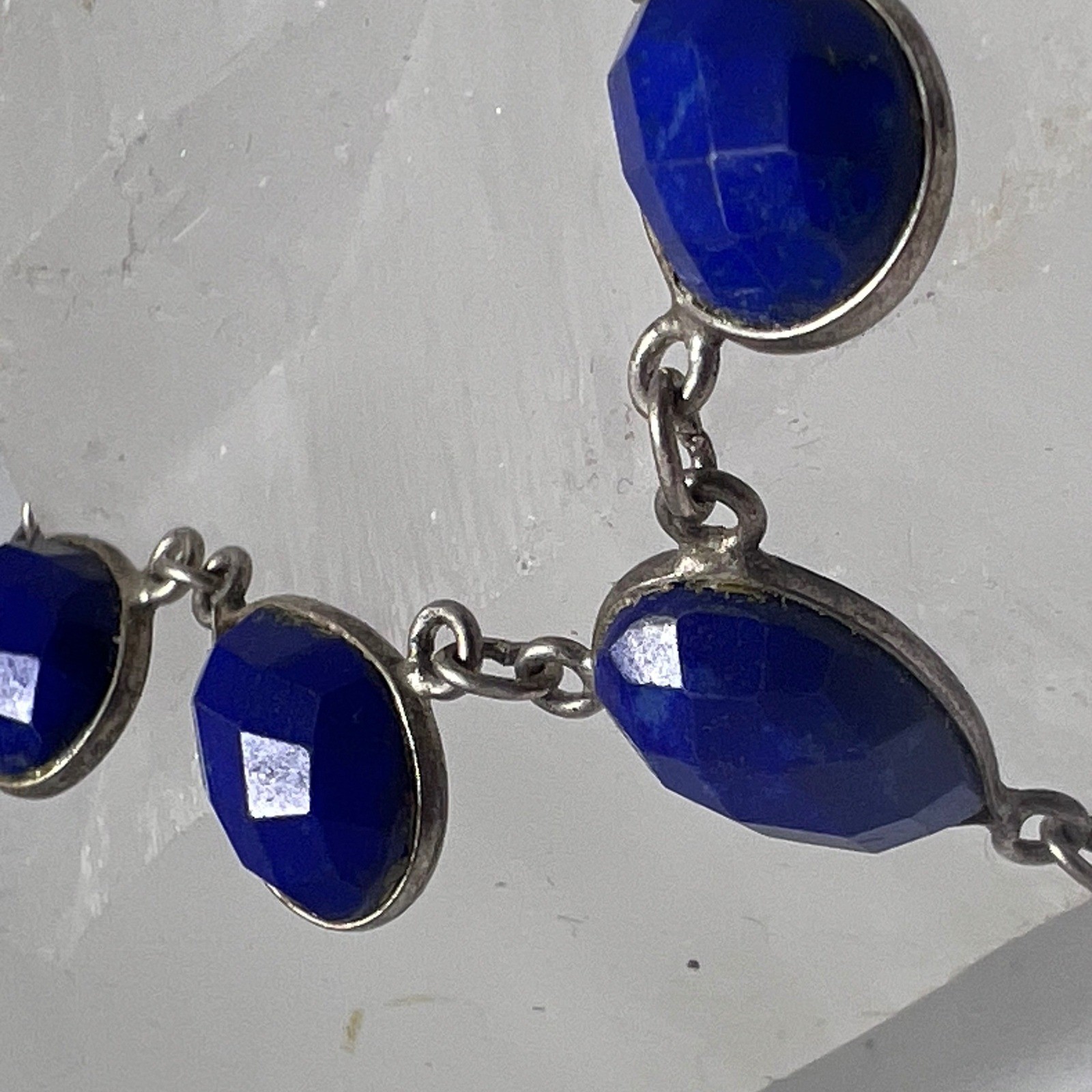 Sterling Silver Lapis Lazuli Faceted Teardrop Drop Necklace Blue Gemstone 925