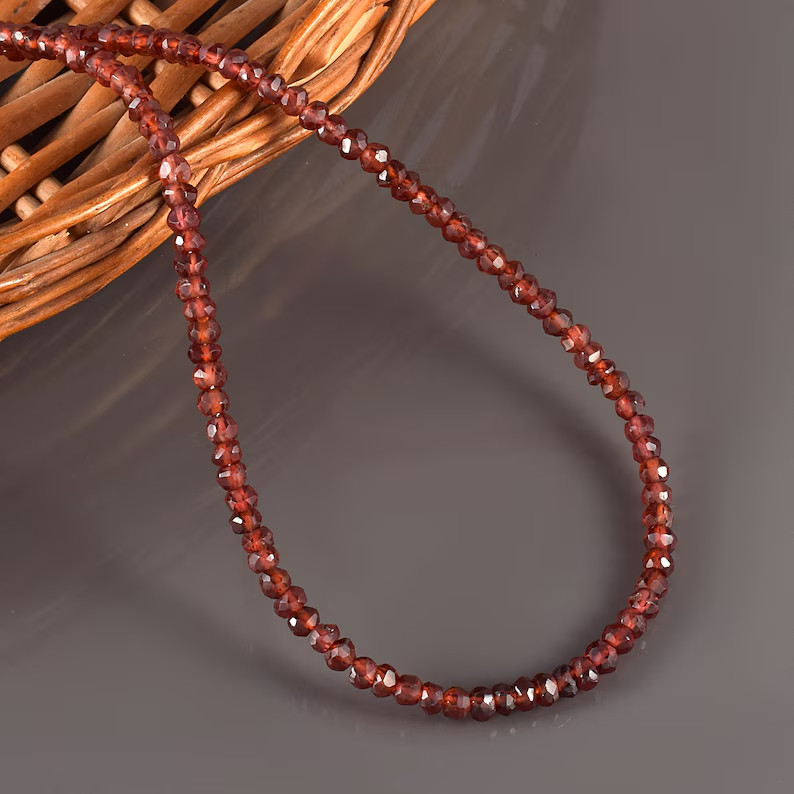Natural Red Garnet Beaded Necklace 18″ 925 Sterling Silver Handmade Birthstone