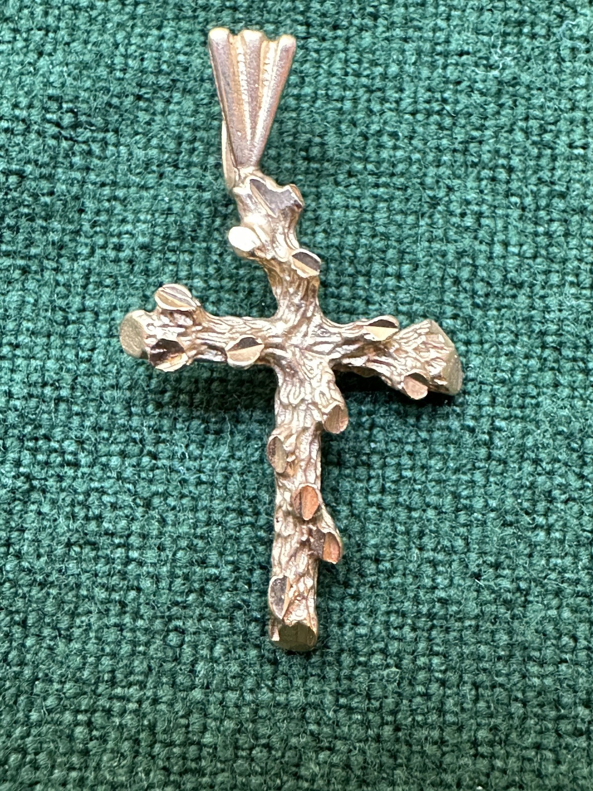 14K Yellow Gold Rustic Twig Cross Pendant – Organic Branch Design – 1.4g