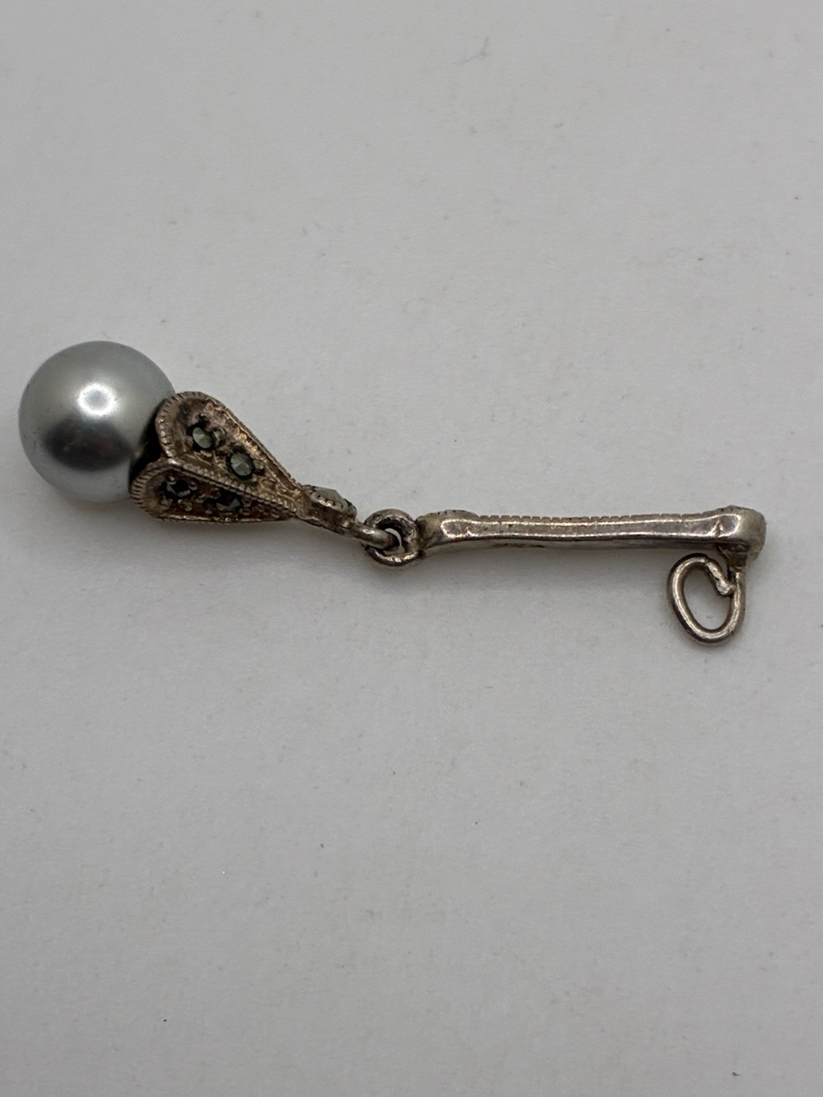 Marcasite Sterling Silver 925 Drop Pendant Silver Pearl Vintage Estate Sale