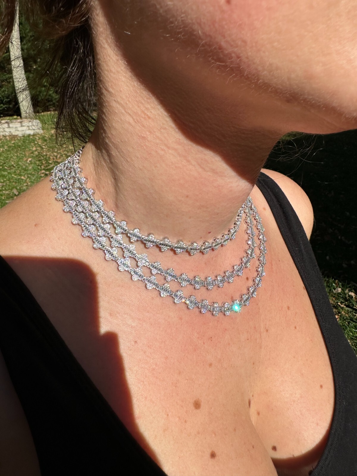 Real Iced MOISSANITE Baguette Clover Tennis Chain Necklace – VVS D Color 8mm