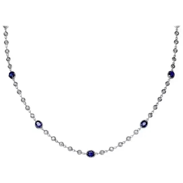20TCW Oval Lab Created Sapphire & Diamond Tennis Necklace 925 Sterling Silver