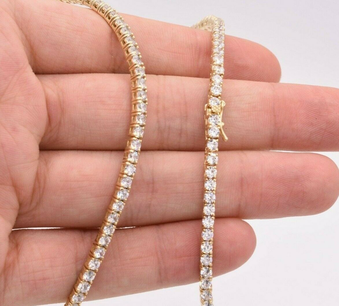 3mm Round Cut CZ Tennis Chain Necklace 14K Yellow Gold-Plated Sterling Silver