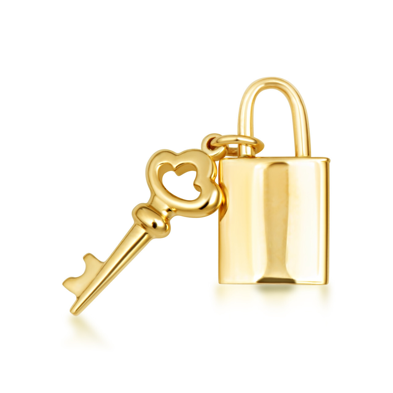 14K Yellow Gold Lock & Key Charm Pendant Necklace (Small/Large)