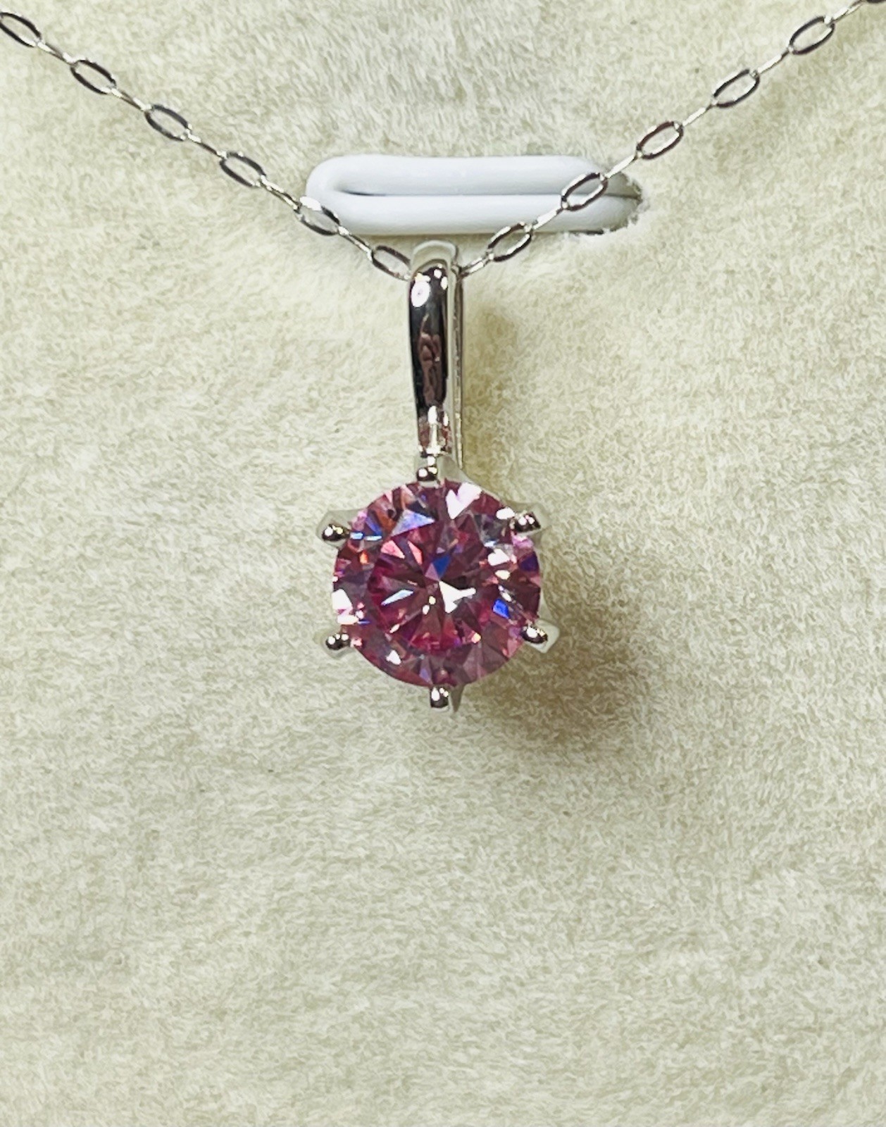 925 Sterling Silver 1 CTW VVS1 Pretty Pink Moissanite Pendant Necklace