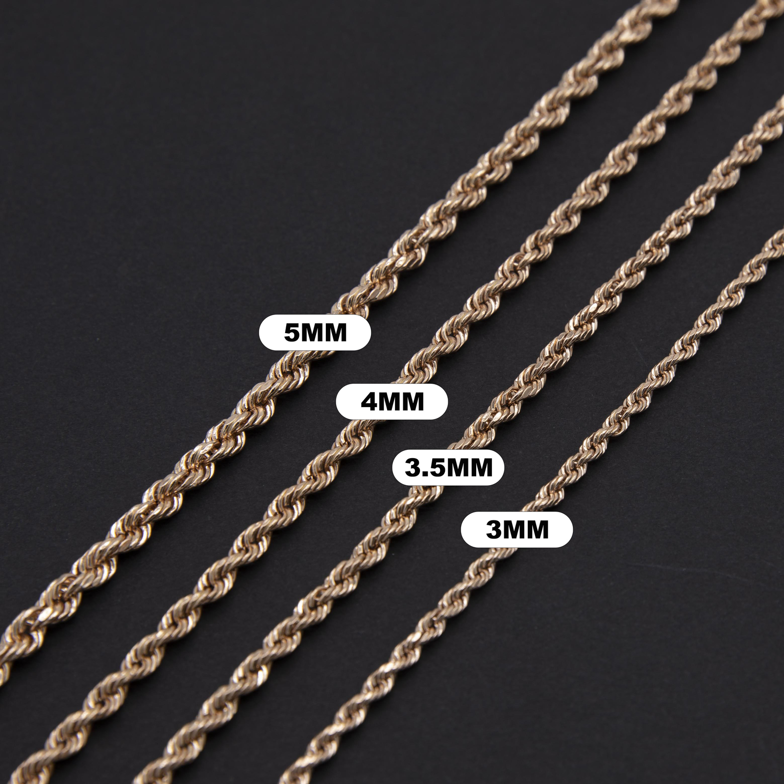 Rope Chain Necklace Real Hollow 14K Rose Gold All Sizes