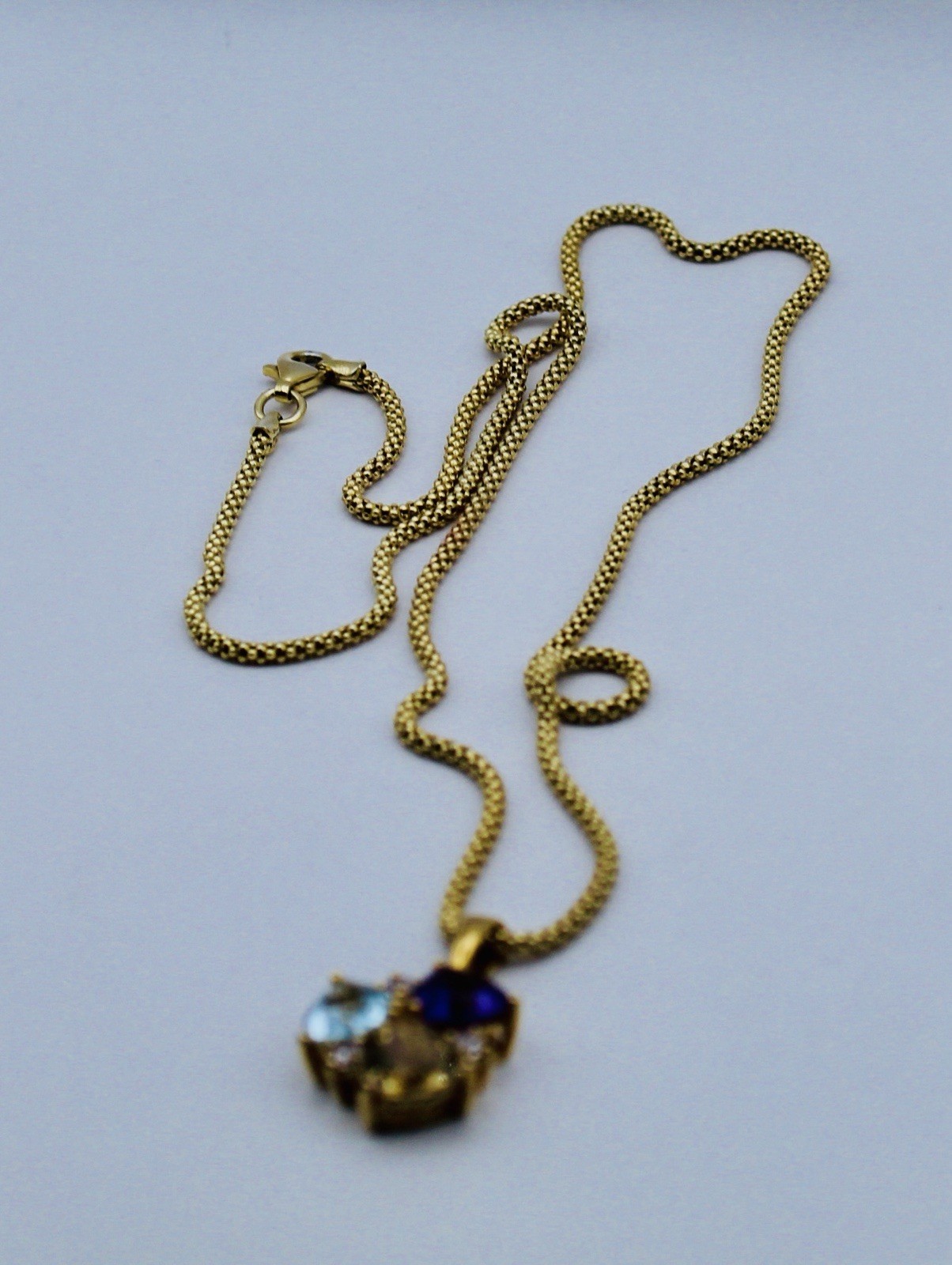 Topaz, Citrine, Amethyst and natural Cambodian Zircon Pendant & Chain 14K OL SS