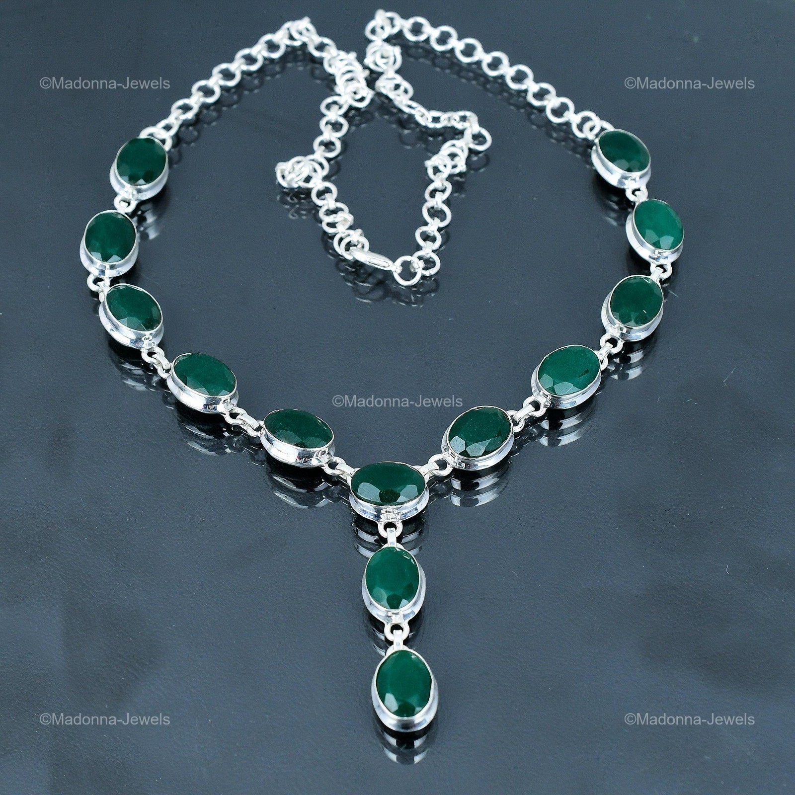 Halloween Sale Sterling Silver Natural Zambian Emrald Chain New Necklace Jewelry