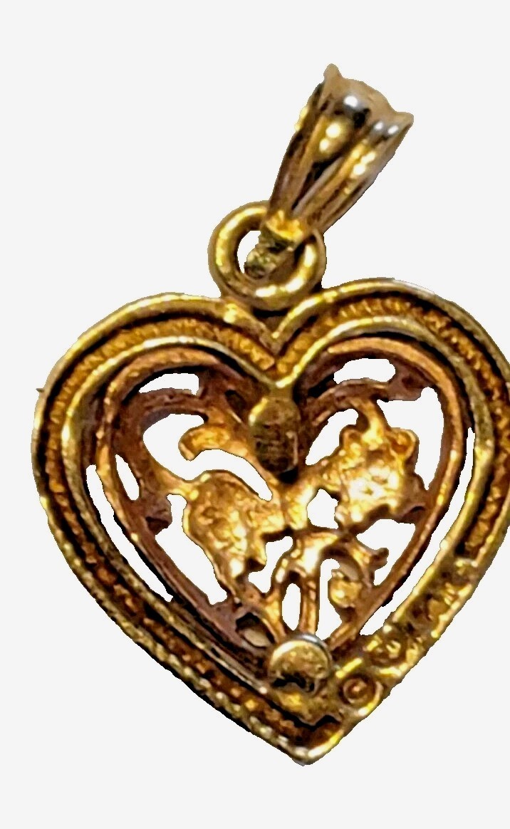 14K Yellow & Rose White Gold Heart Flower Pendant