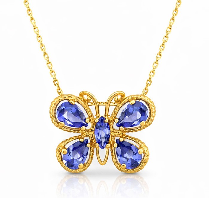 TANZANITE 3.26 Ct BUTTERFLY PENDANT 10K YELLOW GOLD * AAA Quality Grade * NWT